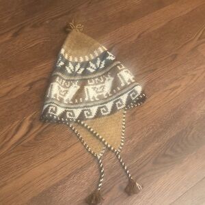 Brown and White Knit Earflap Hat